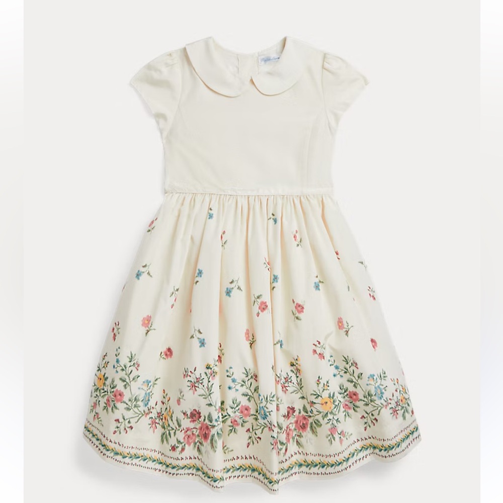 Ralph Lauren Girls Floral Mulberry Silk-Blend Dress, Easter Christmas Holiday